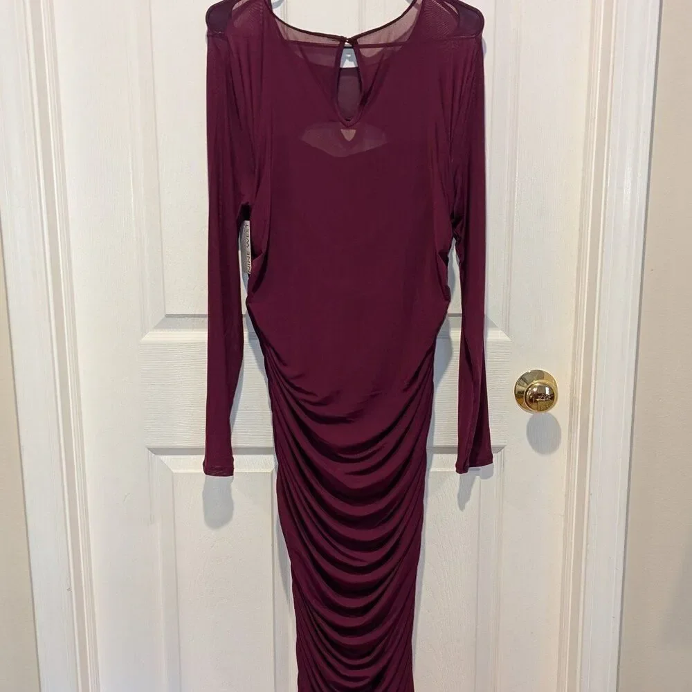 Nine West Y2K 90s Inspo Going Out Size Large NWT Berry Mesh Cut Out Dress‎